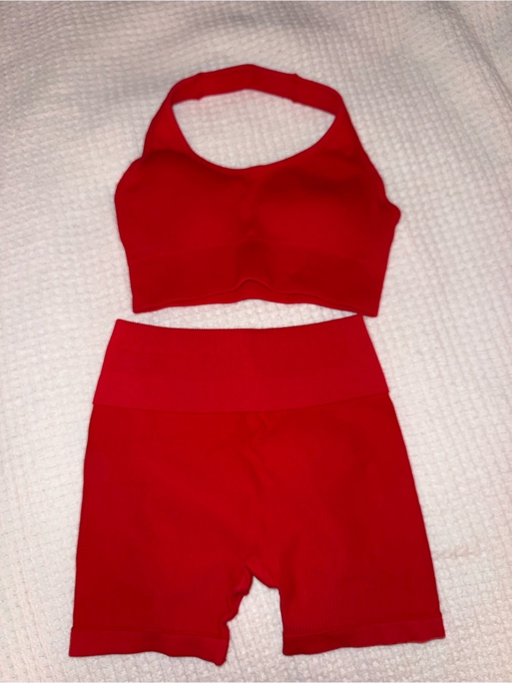 Red Seamless Sports Bra & High-Waist Shorts Set